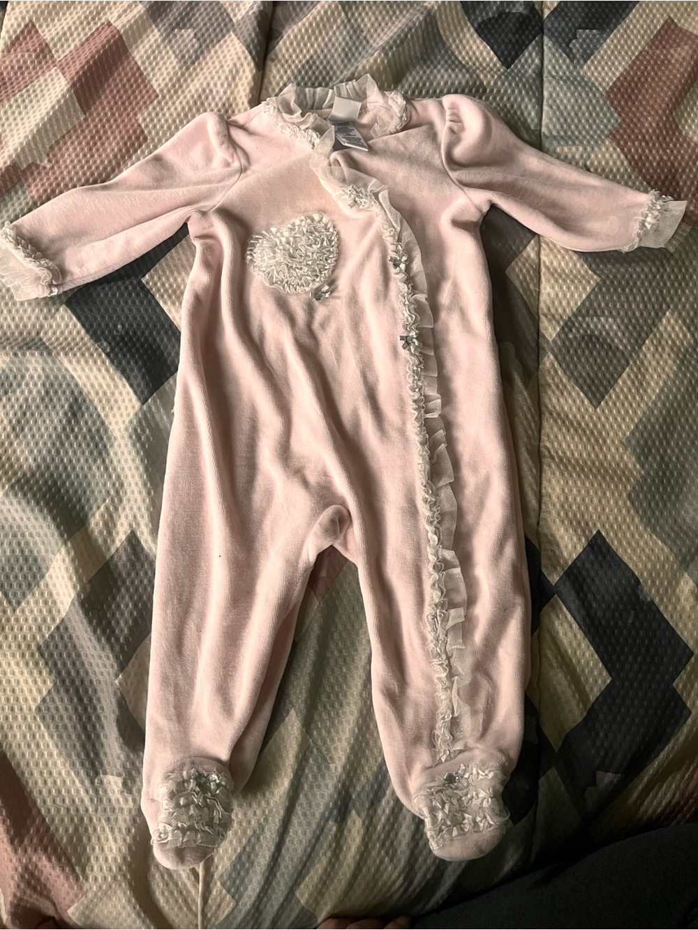 Little Me Pale Pink Ruffle Heart Footed One-Piece